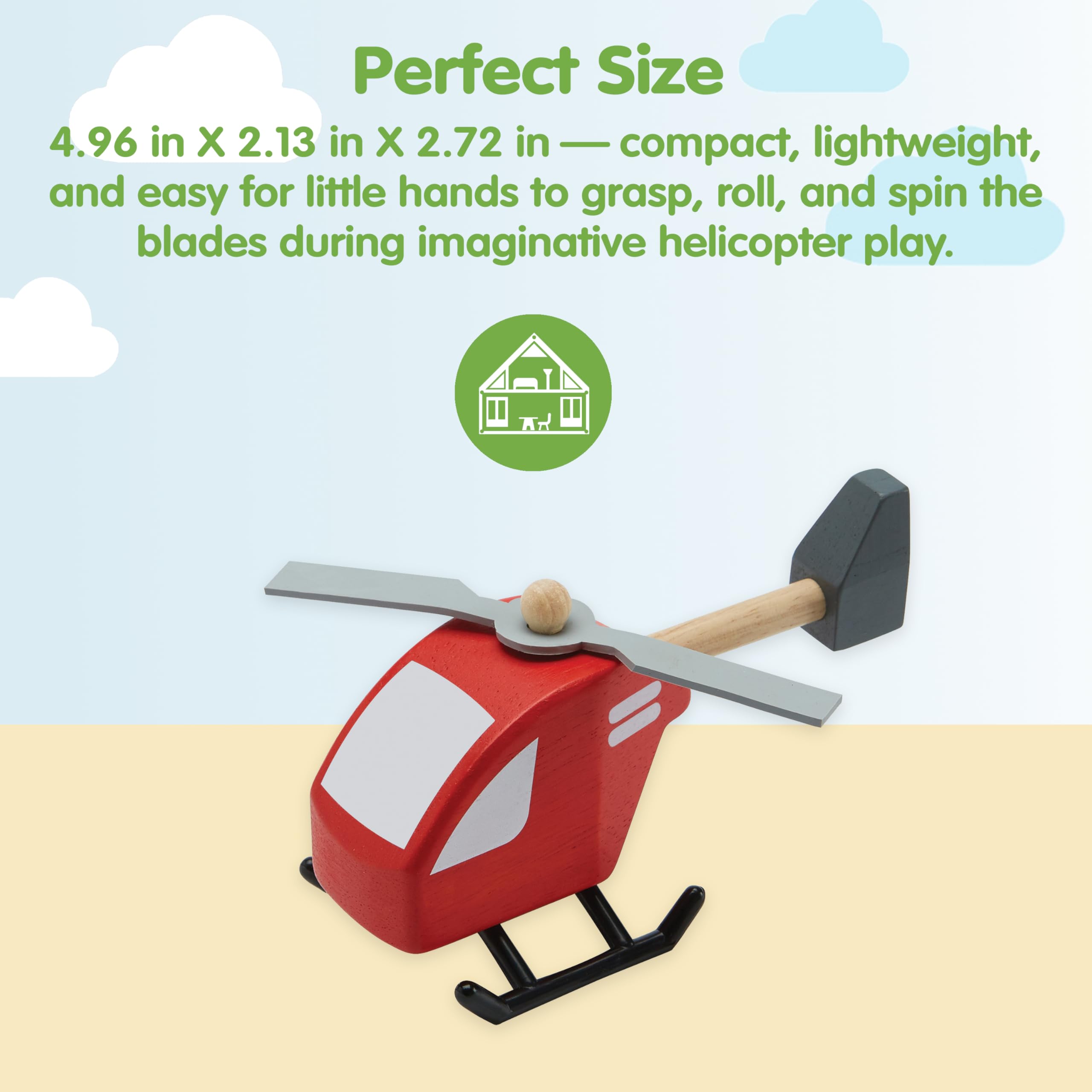 PlanToys Helicopter 6287 top view reveals compact, eco-friendly wooden toy