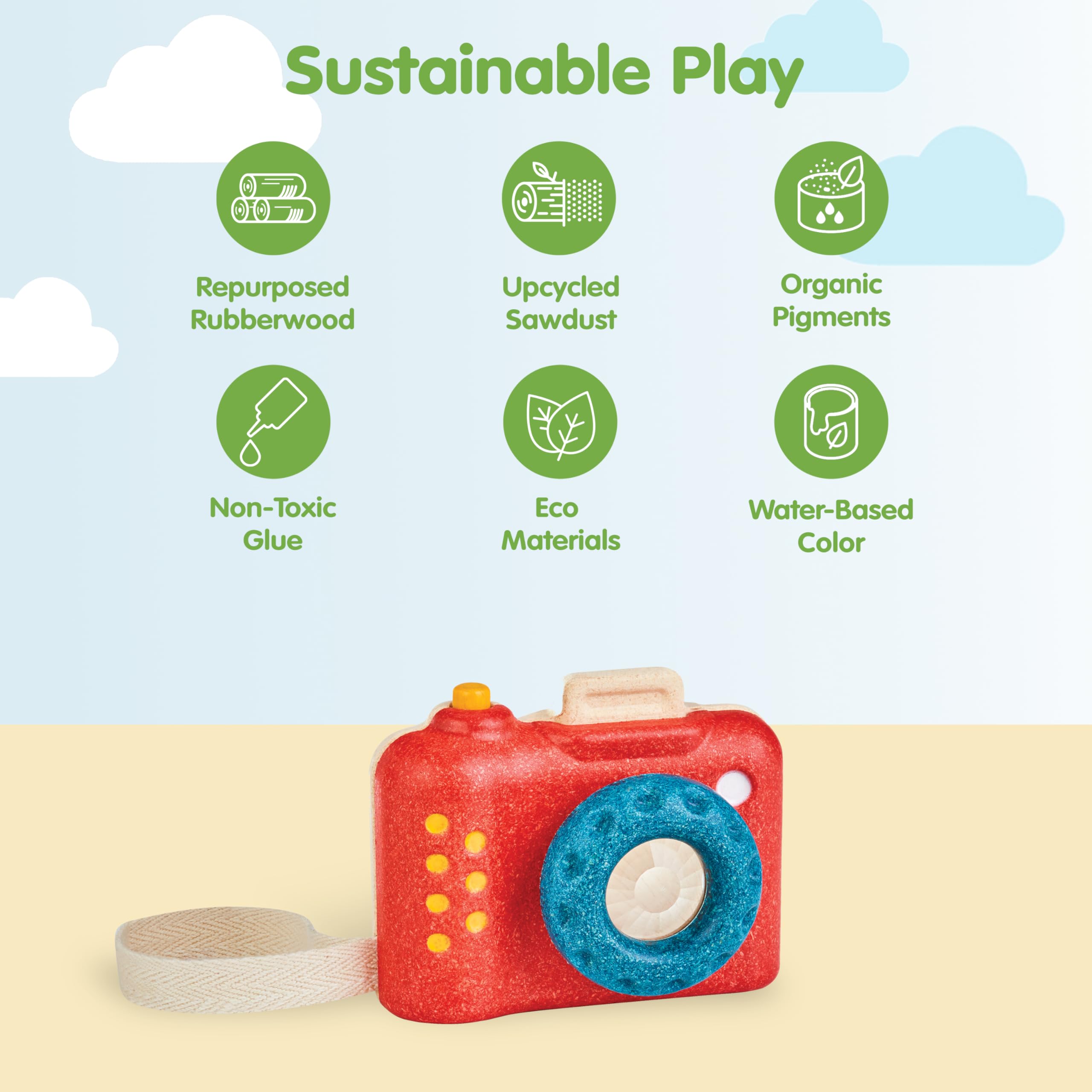 PlanToys My First Camera toddler grip enables easy handling during adventures.