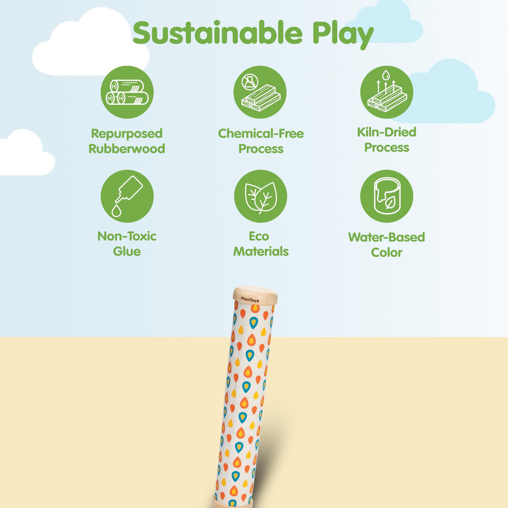 PlanToys Rain Maker uses eco-friendly natural rubberwood for safe, sustainable play.