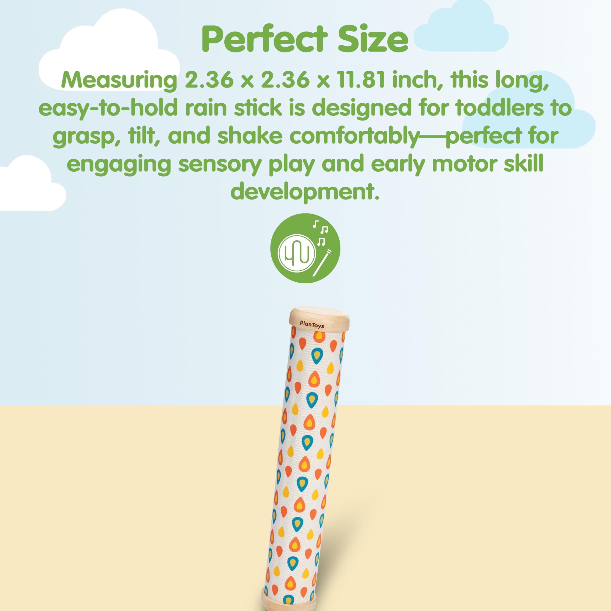 PlanToys Rain Maker demonstrates rhythmic rain for early auditory development.