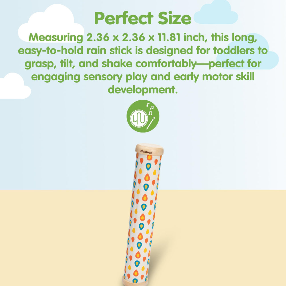 PlanToys Rain Maker demonstrates rhythmic rain for early auditory development.