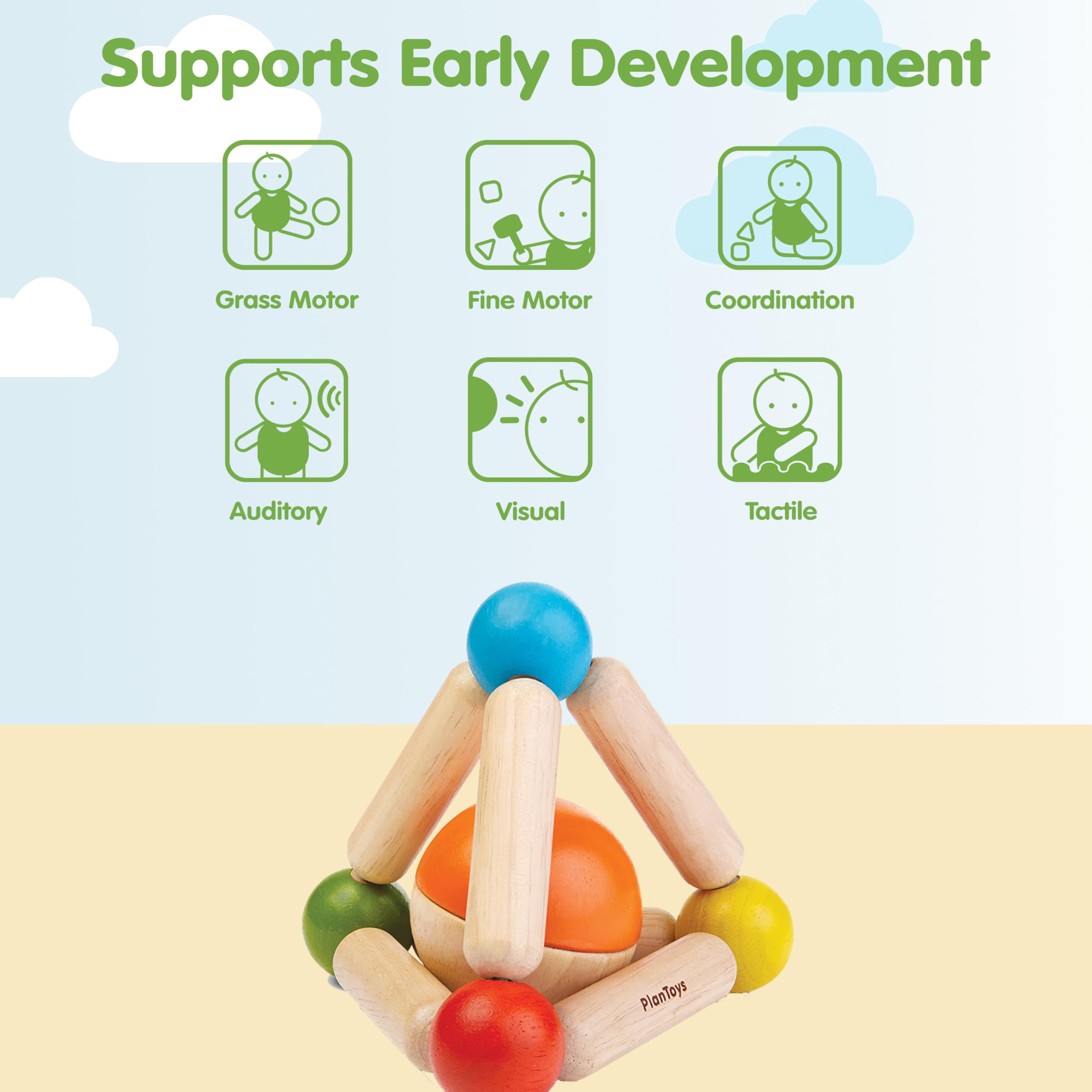 PlanToys rubberwood toy uses durable natural material for safe play.