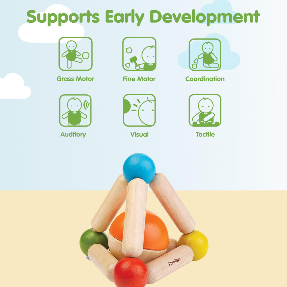 PlanToys rubberwood toy uses durable natural material for safe play.
