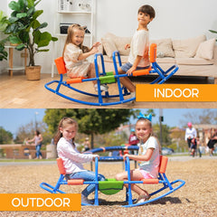 PLATPORTS molded plastic seats offer ergonomic, safe seating during backyard seesaw play