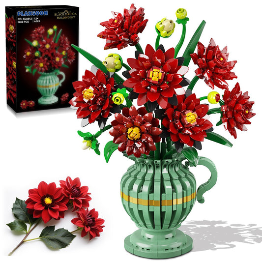 PLAXSOON Dahlia Building Set with Vase, vivid arrangement for display