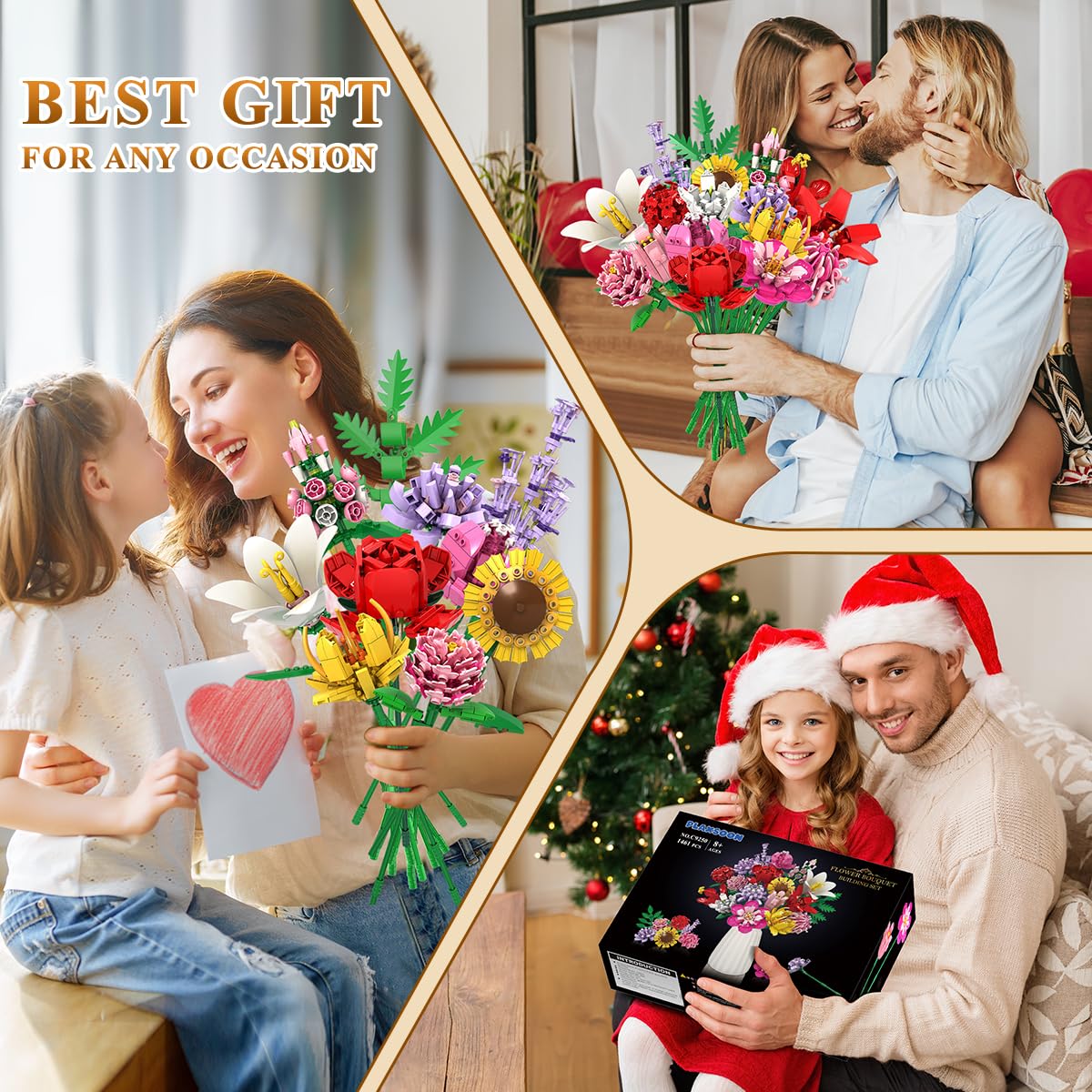 PLAXSOON Flower Bouquet Building Set carnations highlight durable bricks.