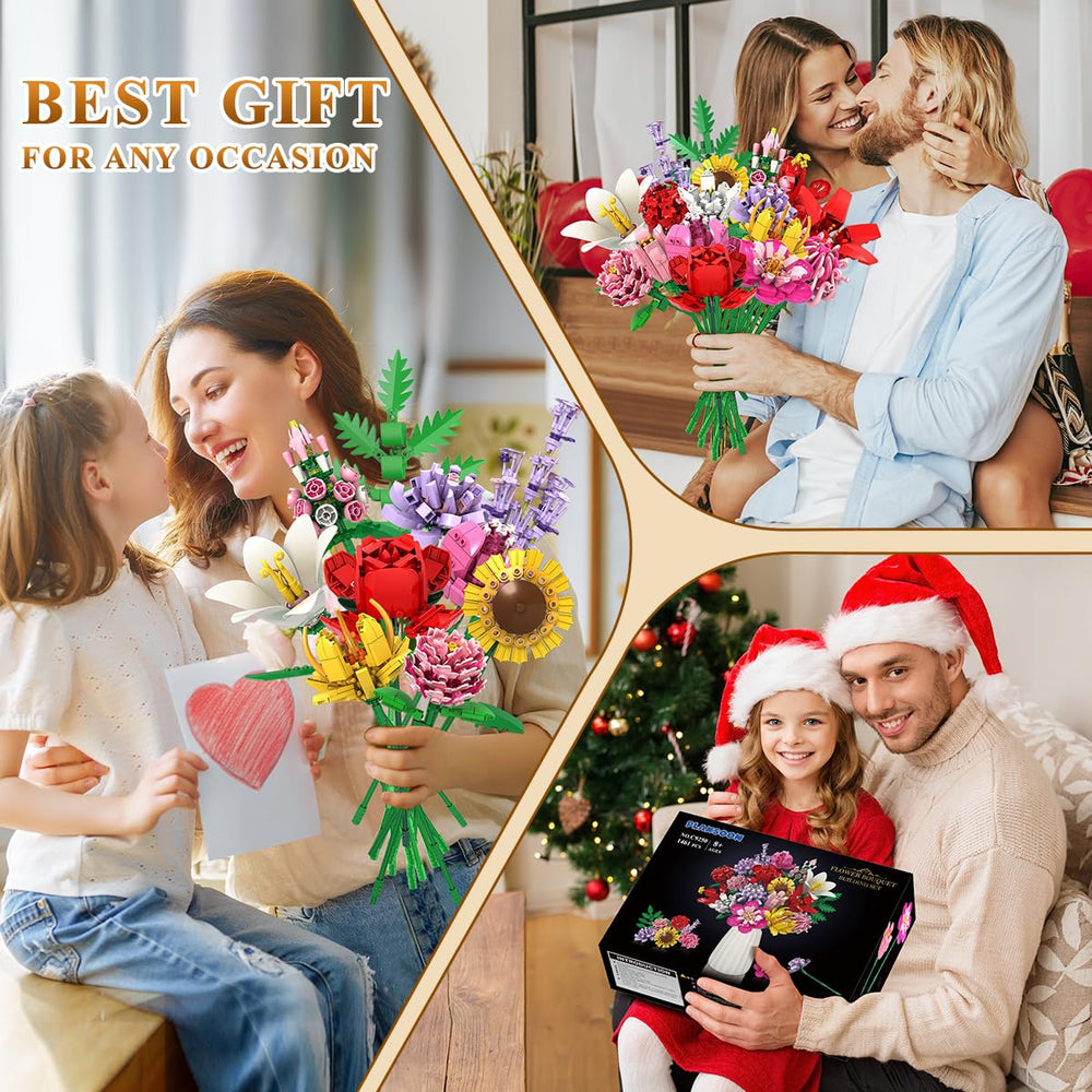PLAXSOON Flower Bouquet Building Set carnations highlight durable bricks.