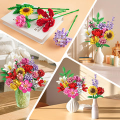 PLAXSOON Flower Bouquet Building Set hibiscus close-up shows bright color.