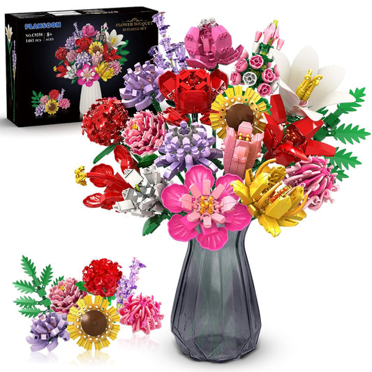 PLAXSOON Flower Bouquet Building Set roses for a vibrant home display.
