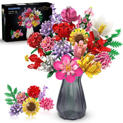 PLAXSOON Flower Bouquet Building Set roses for a vibrant home display.