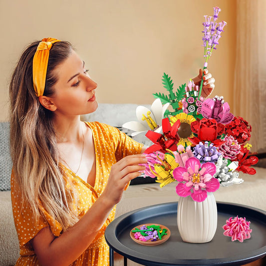 PLAXSOON Flower Bouquet Building Set sunflowers brighten office decor.