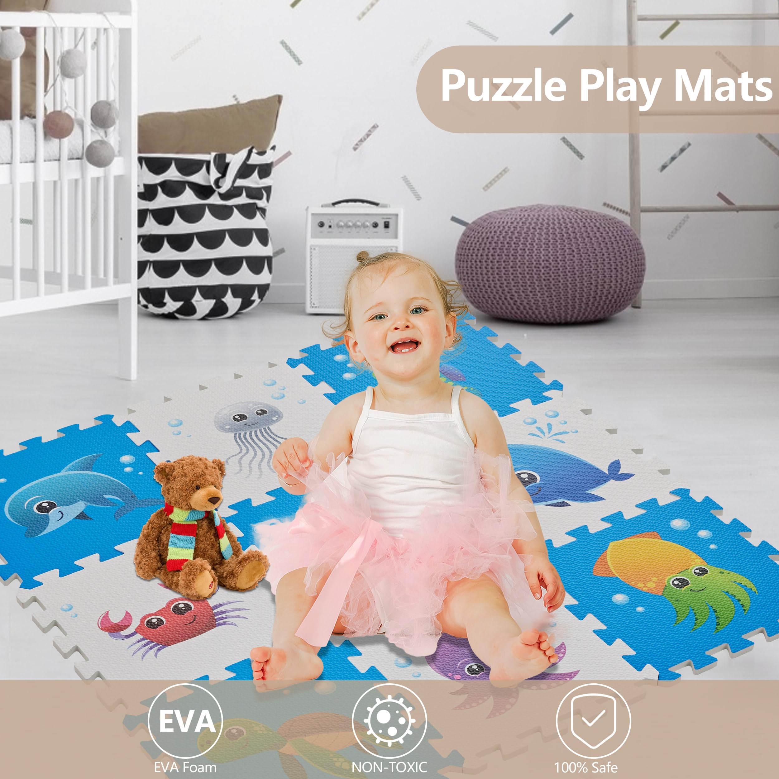 Play 10 foam floor tiles interlocking—quick setup and compact storage.