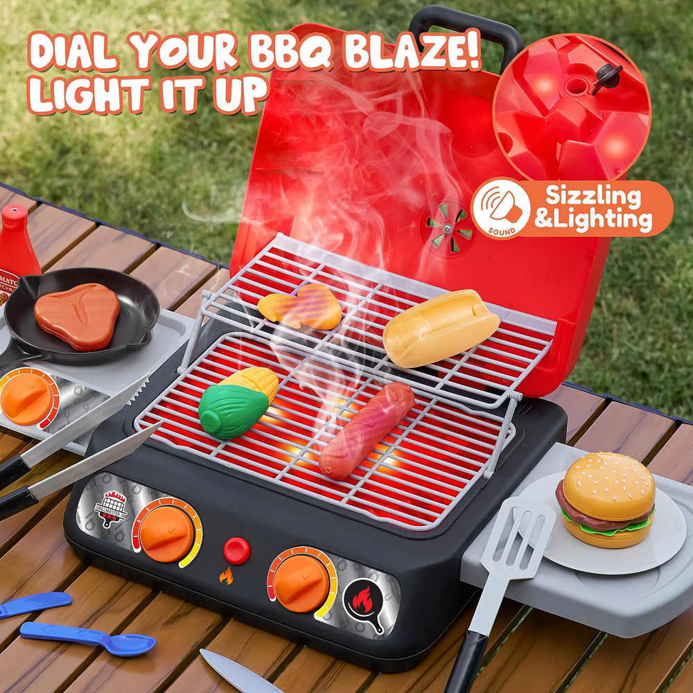 Play-Act grill control knobs encourage hands-on pretend control