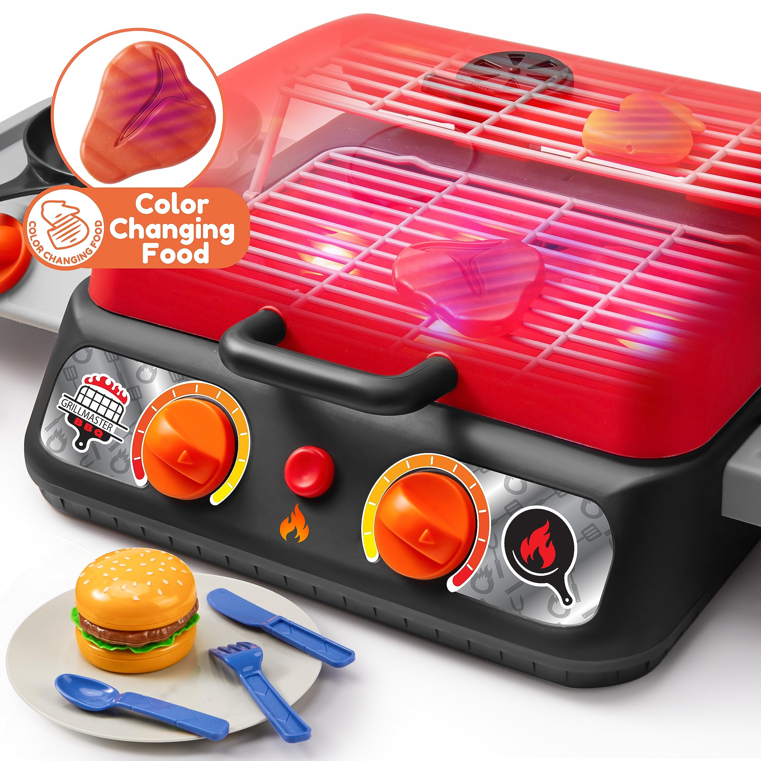 Play-Act grill LED lights illuminate pretend cookouts and scenarios