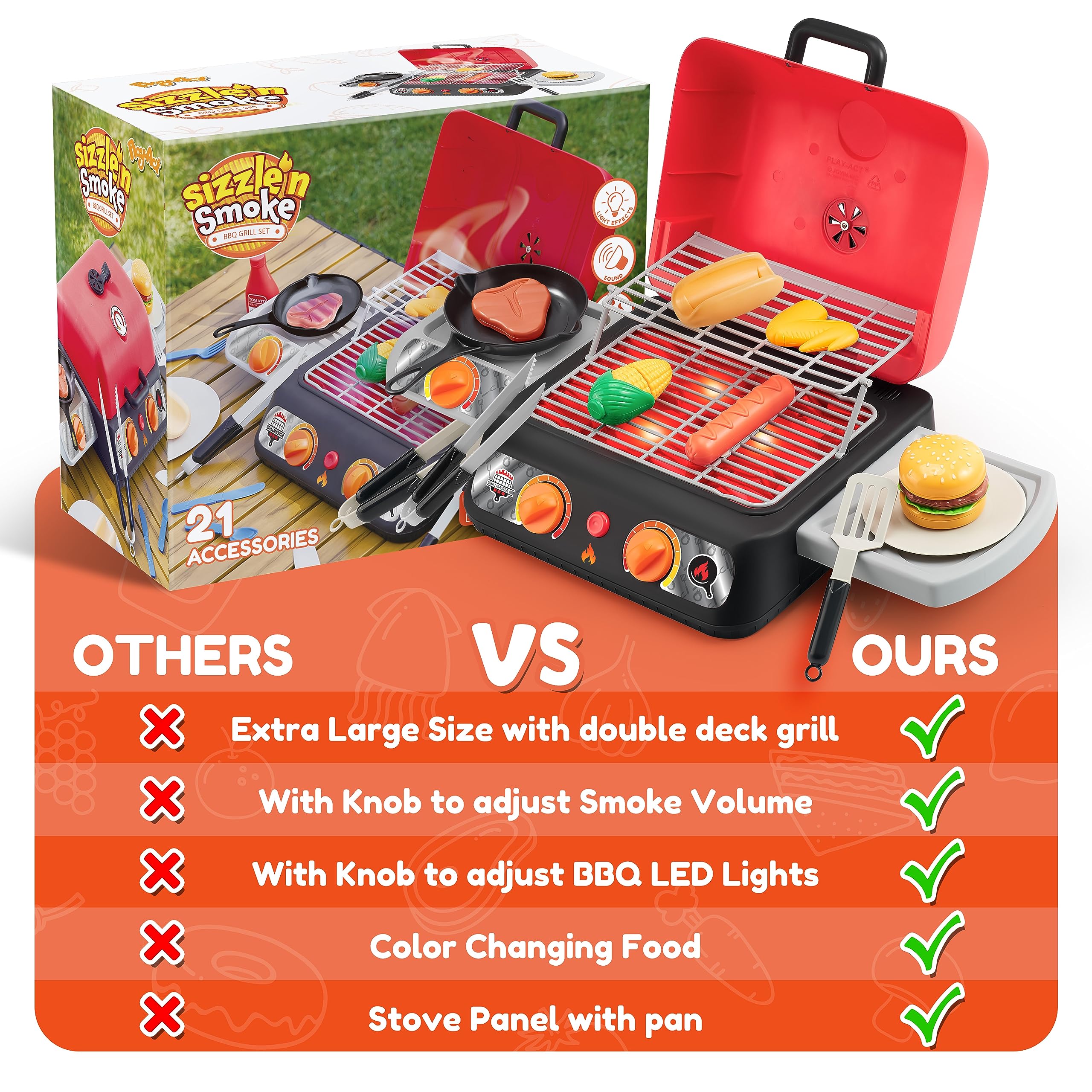 Play-Act grill slide-out serving area supports sharing meals