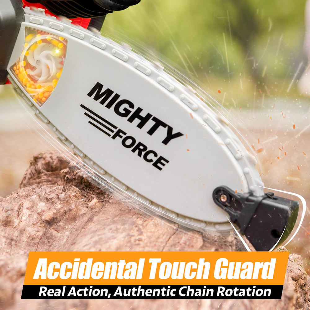 Play-Act Mighty Force chainsaw toy orange tail handle for comfortable grip