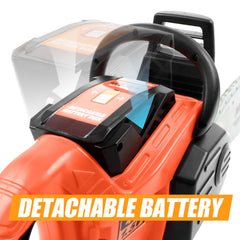 Play-Act Mighty Force chainsaw toy removable battery box for authentic setup
