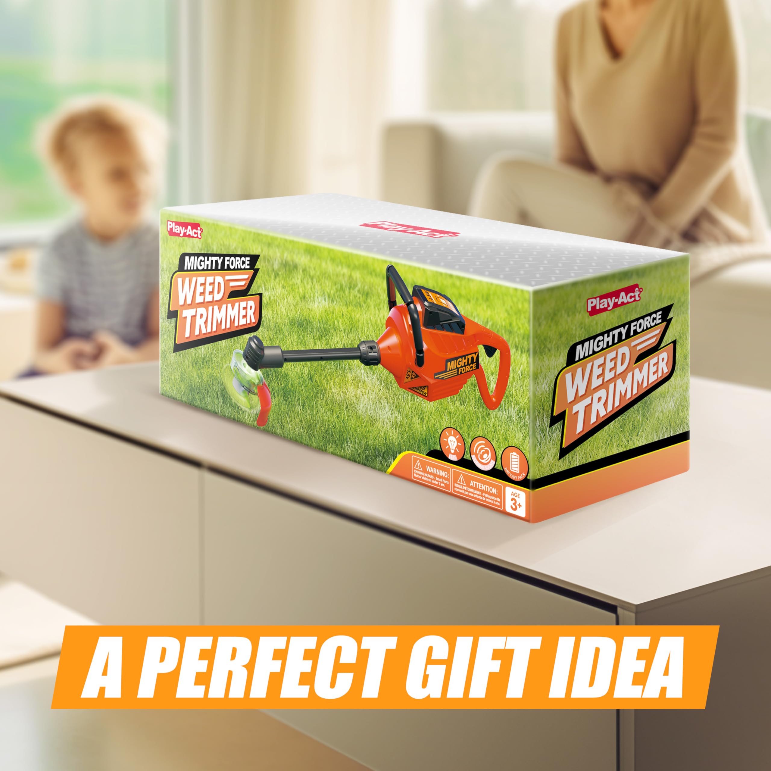 Play-Act weed trimmer's modern electronic design elevates toy tools for kids
