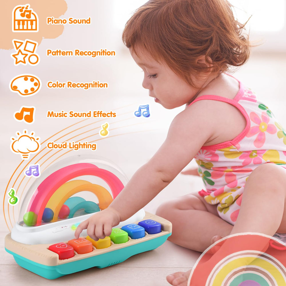 PLAY Rainbow cloud lights illuminate as toddlers press keys for sensory play.
