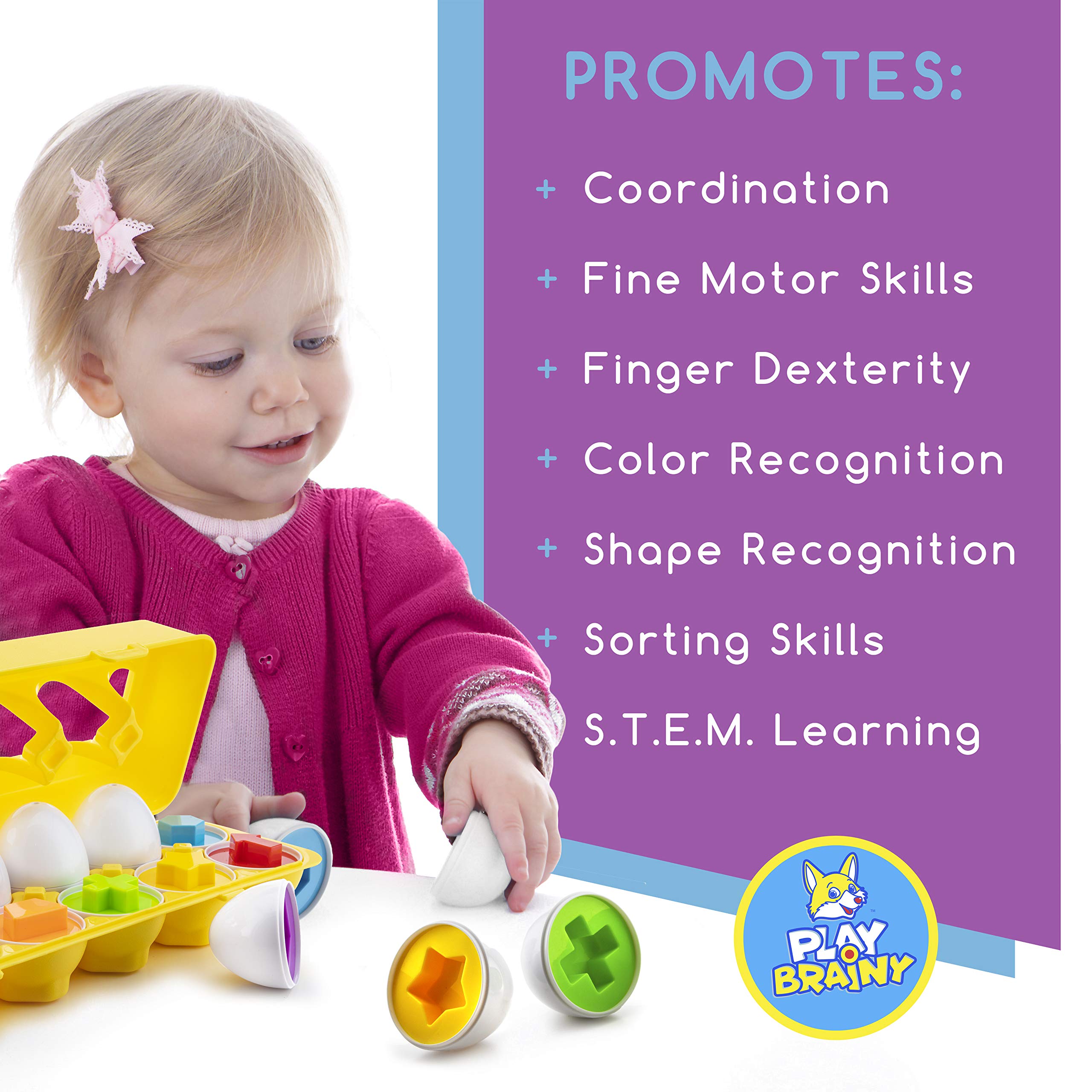 Play Brainy easy-to-puzzle eggs inspire problem solving.