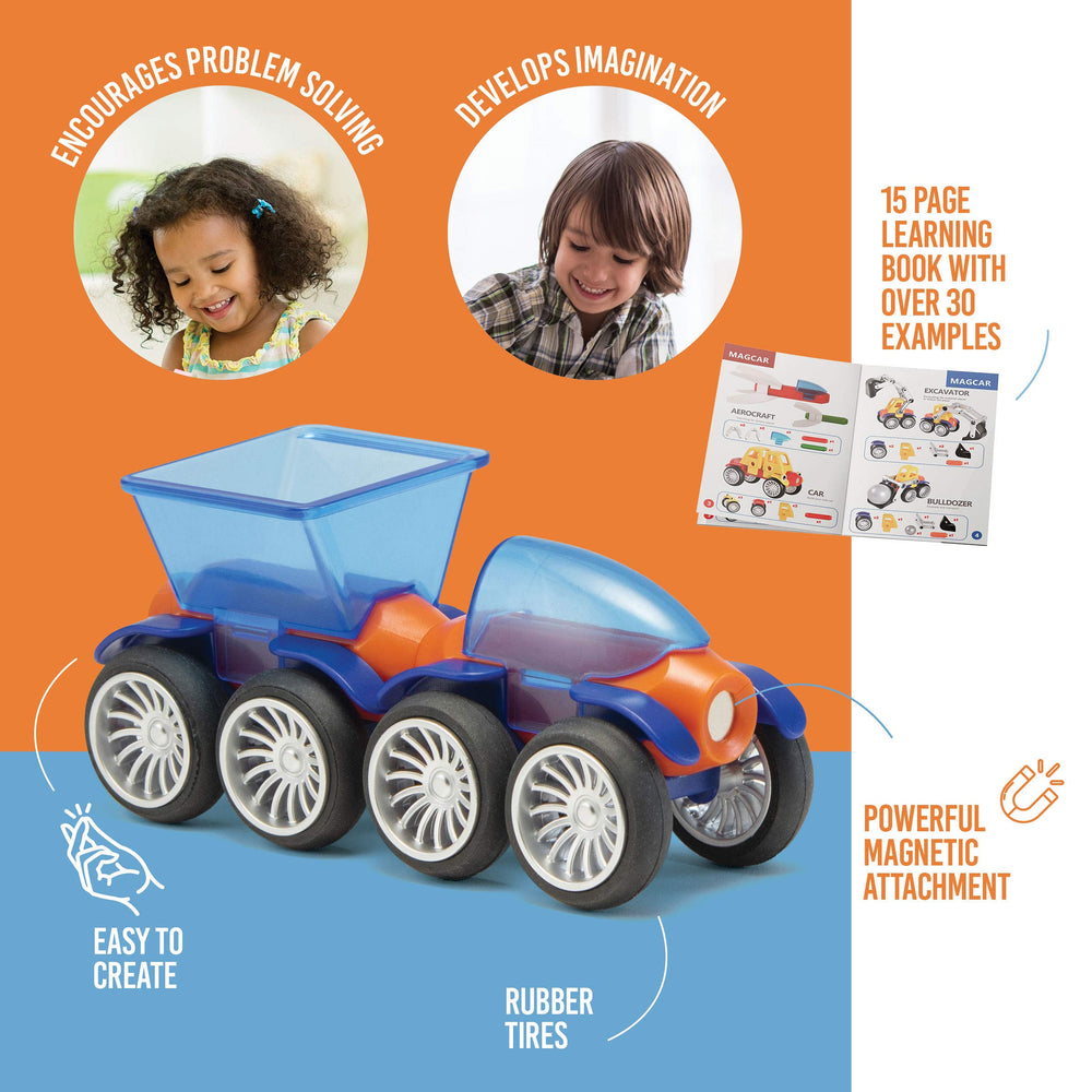 Educational play with magnetic cars supports early learning.