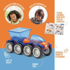 Educational play with magnetic cars supports early learning.