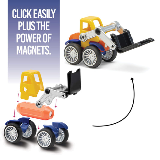 Play Brainy kids playing with magnetic cars during imaginative play session.