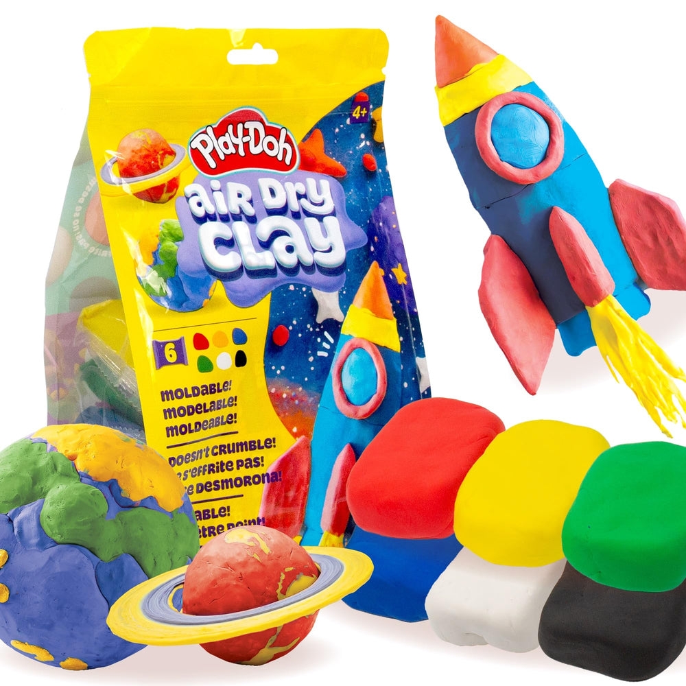 Play-Doh Air-Dry Clay six-color pack for quick, colorful crafts with easy setup.
