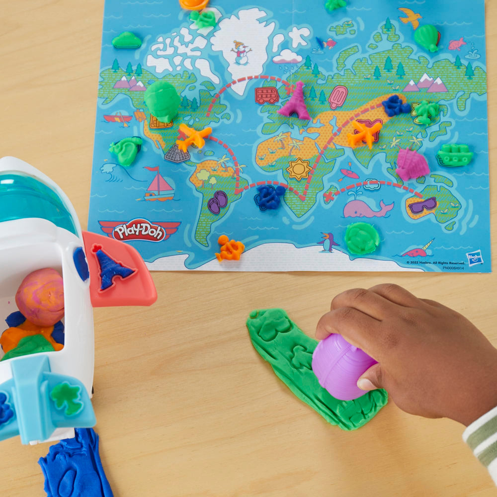 Play-Doh Airplane Explorer Set globe roller images for stamping country shapes.