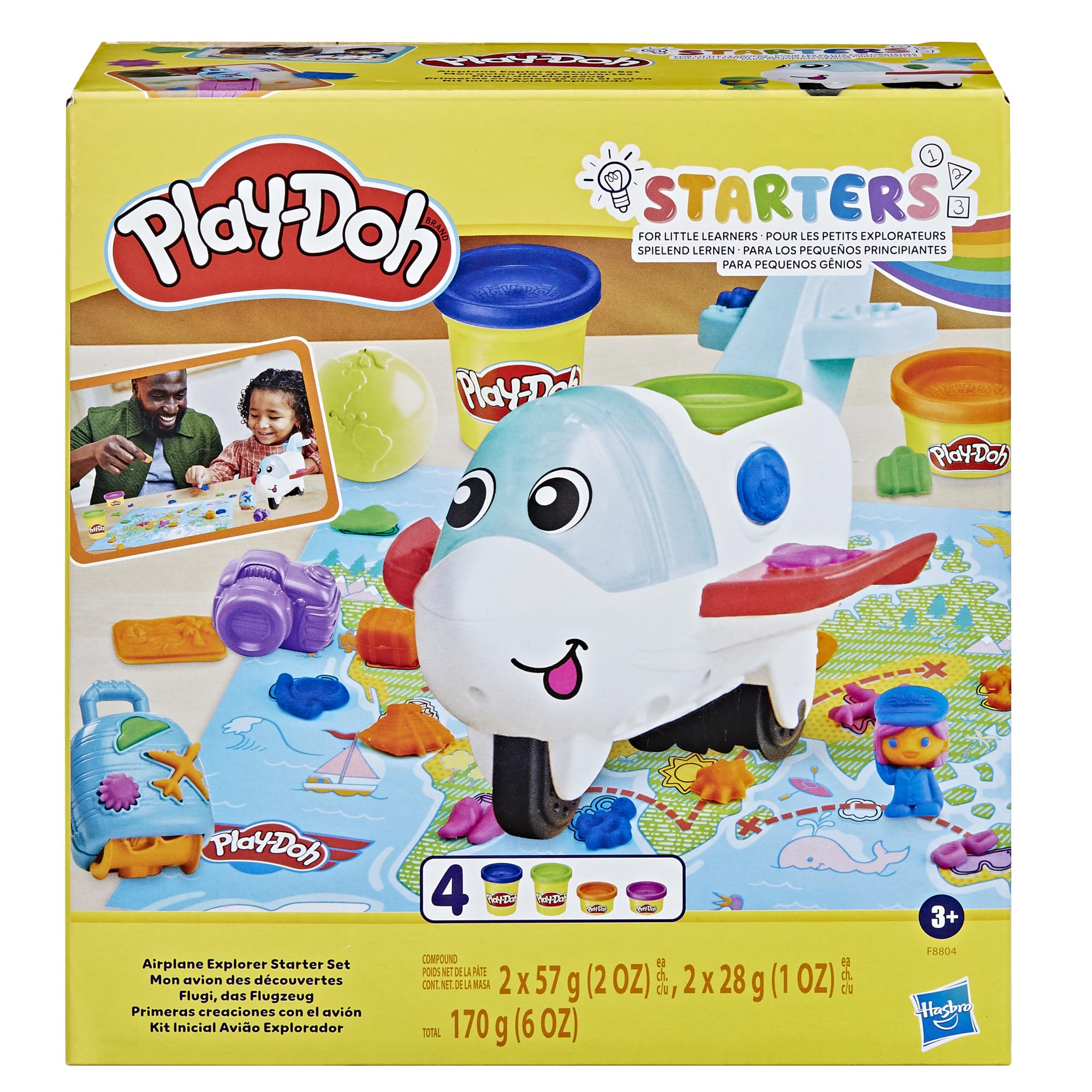 Play-Doh Airplane Explorer Set world map playmat invites travel-themed creativity.