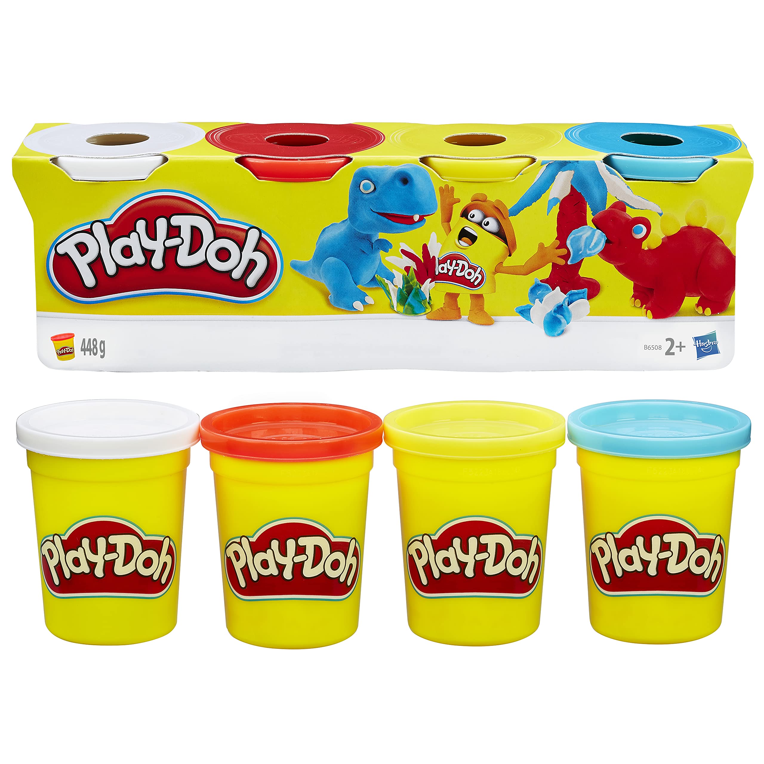 Play-Doh B6508 4-pack side view highlights 16 oz of pliable color magic