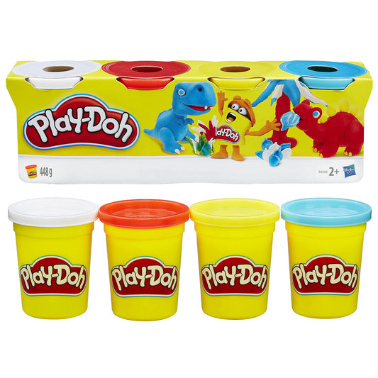 Play-Doh B6508 4-pack side view highlights 16 oz of pliable color magic