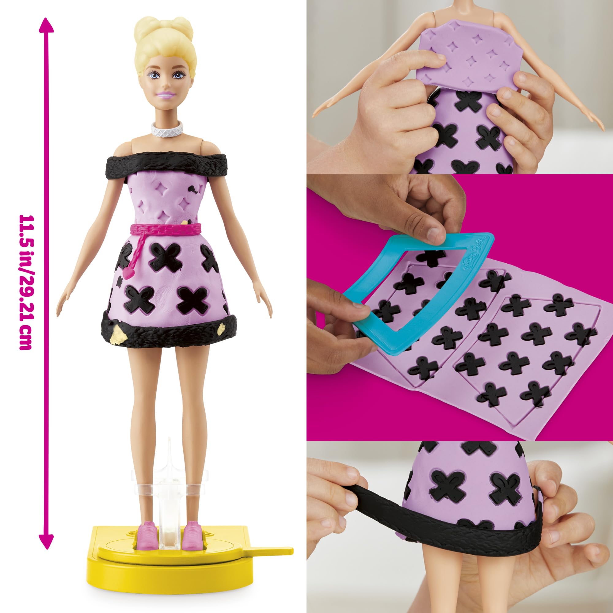 Barbie doll clothes on the Barbie doll enable easy outfit changes.