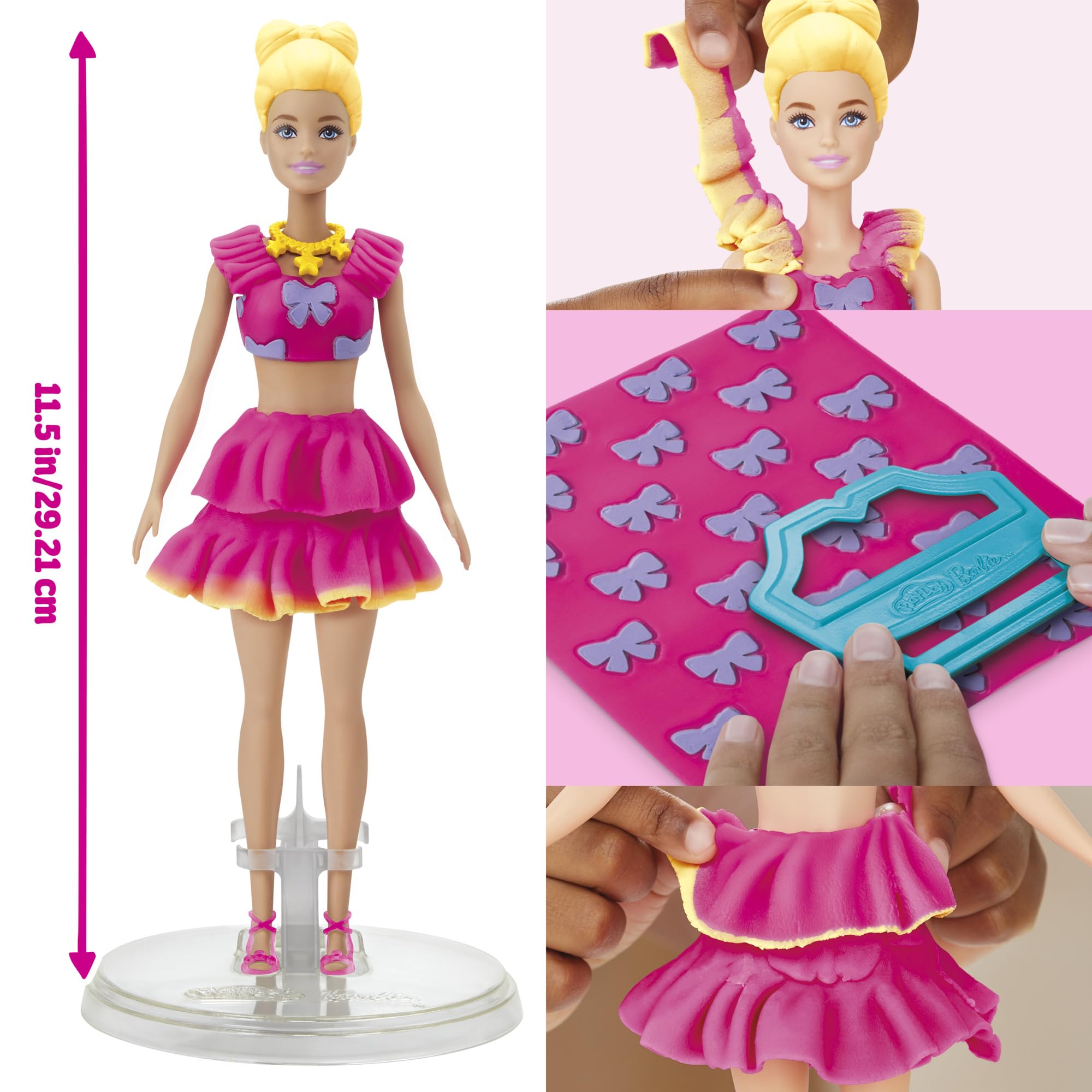 Play-Doh Barbie doll on stand ready for interchangeable outfits.