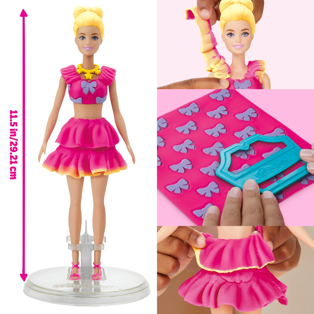 Play-Doh Barbie doll on stand ready for interchangeable outfits.
