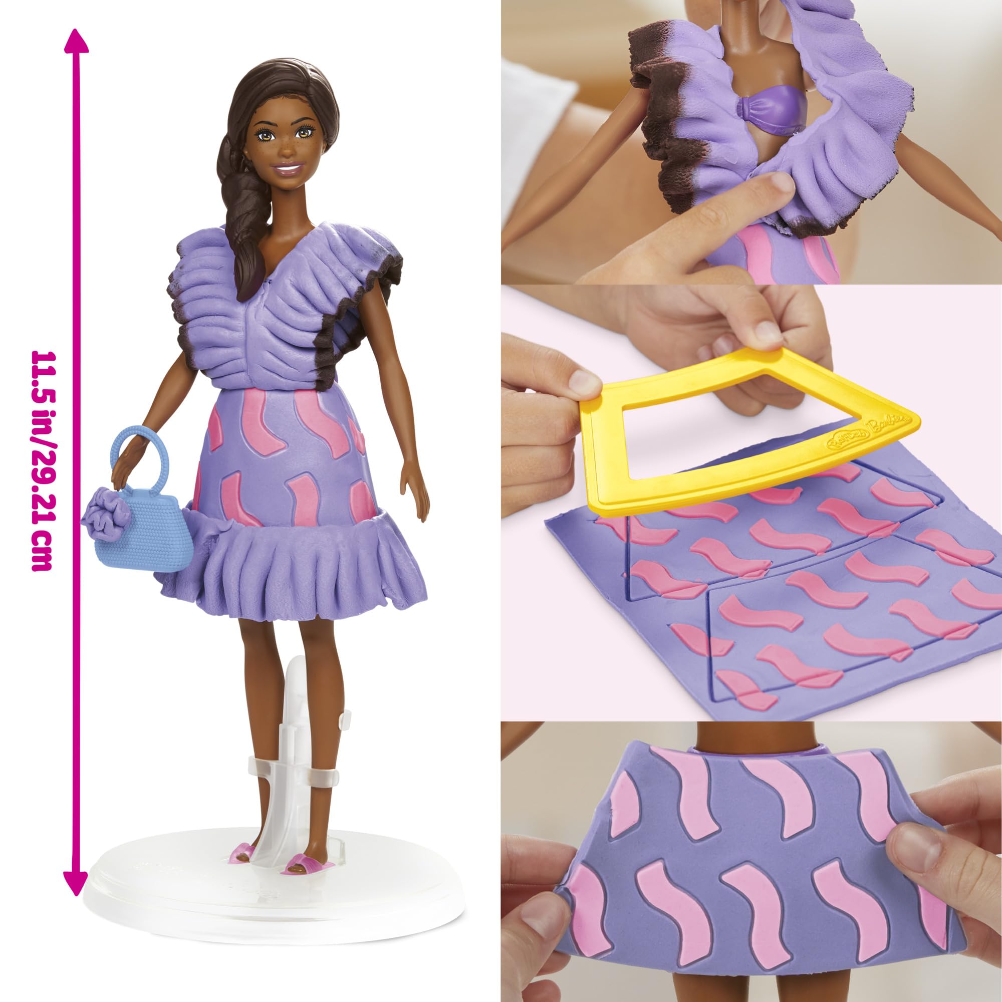 Pattern sheet from Play-Doh Barbie Fashionista Ruffles Set shows pretend fabric designs.