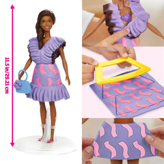 Pattern sheet from Play-Doh Barbie Fashionista Ruffles Set shows pretend fabric designs.
