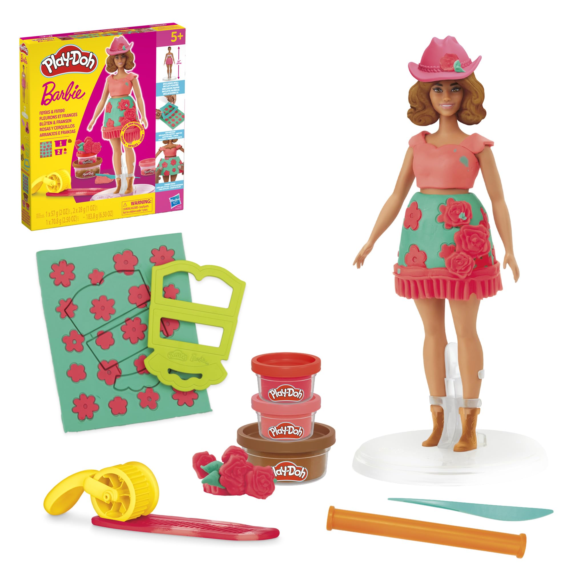 Play-Doh Barbie Florals and Fringe packaging offers a stylish creative fashion-design experience.