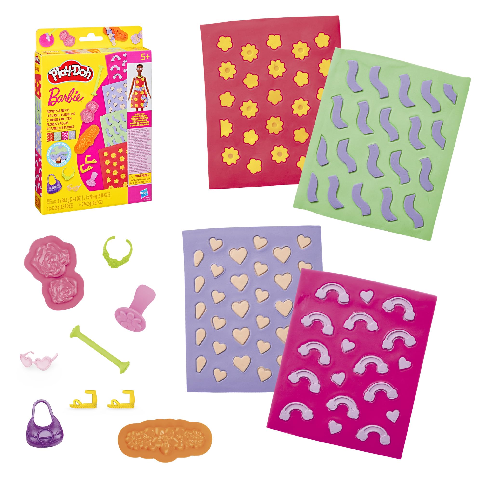 Play-Doh Barbie flowers pattern sheets for quick, colorful doll outfits.