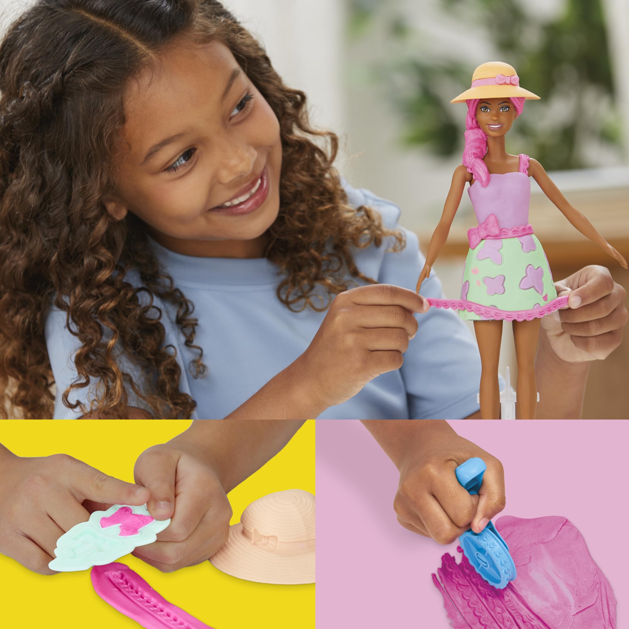 Play-Doh Barbie Garden Party accessories like hat and shoes complete looks.