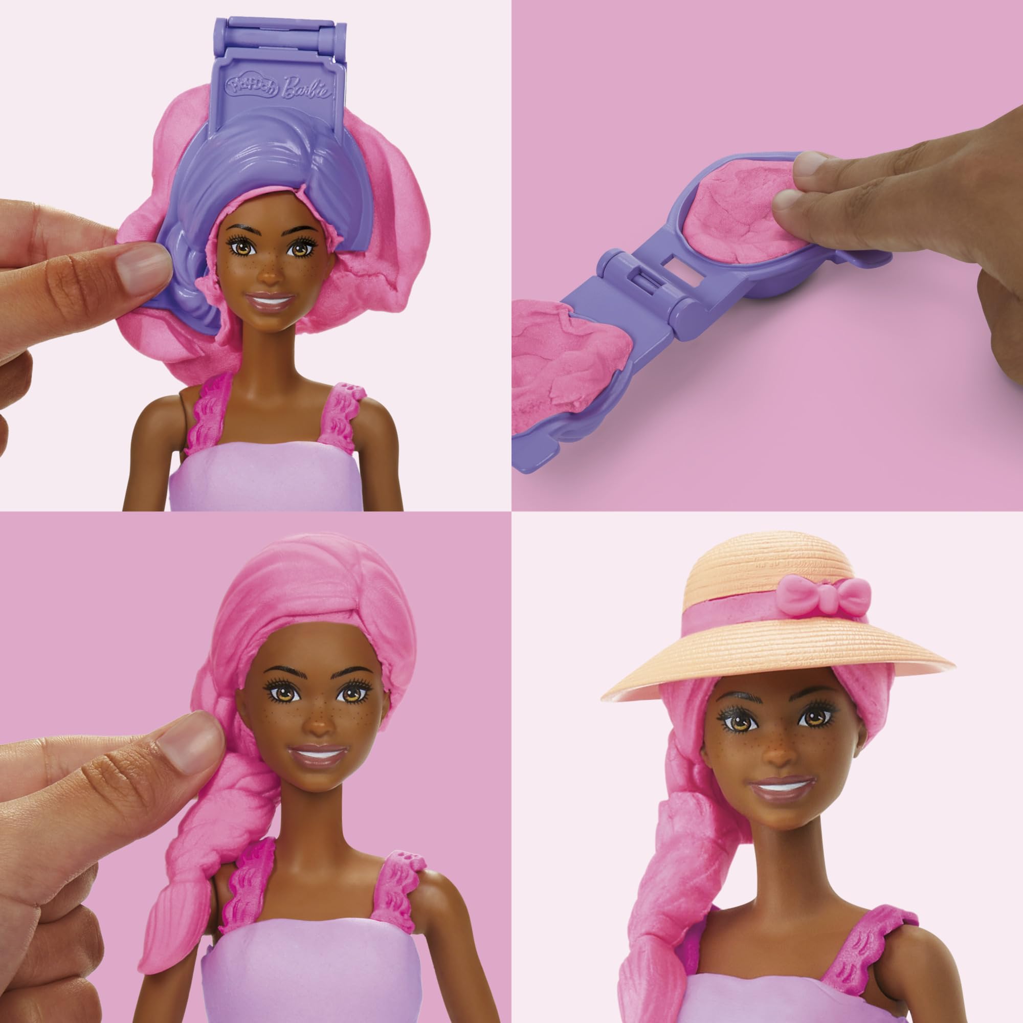 Play-Doh Barbie Garden Party doll on stand enables easy dressing.