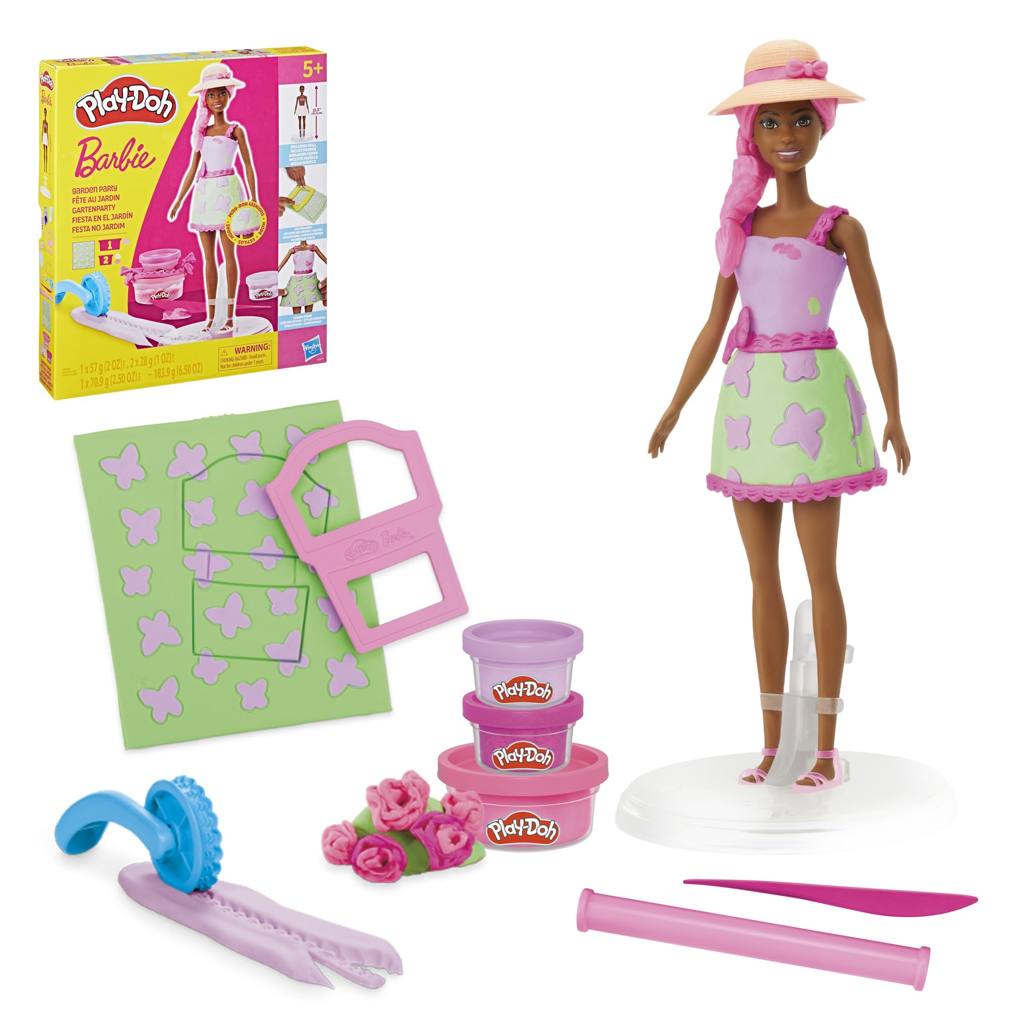 Play-Doh Barbie Garden Party dress cutouts for imaginative fashion design.