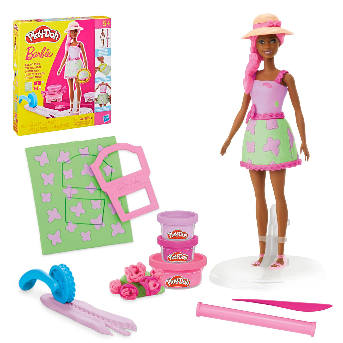 Play-Doh Barbie Garden Party dress cutouts for imaginative fashion design.