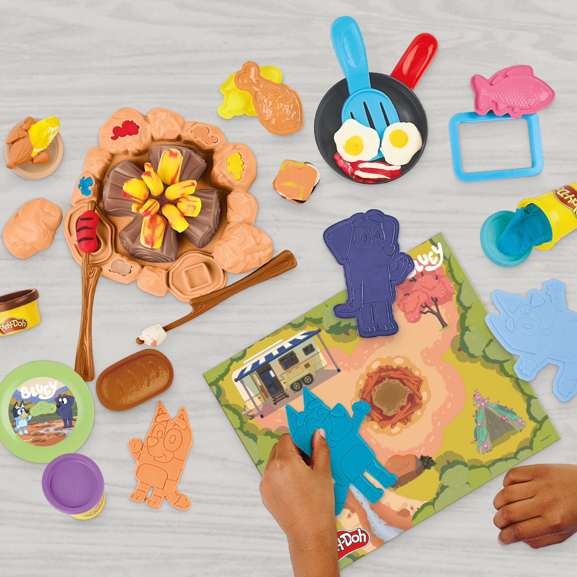 Play-Doh Bluey Goes Camping campfire tool creating imaginary flame textures