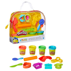 Four Play-Doh cans in blue, green, red, and yellow.