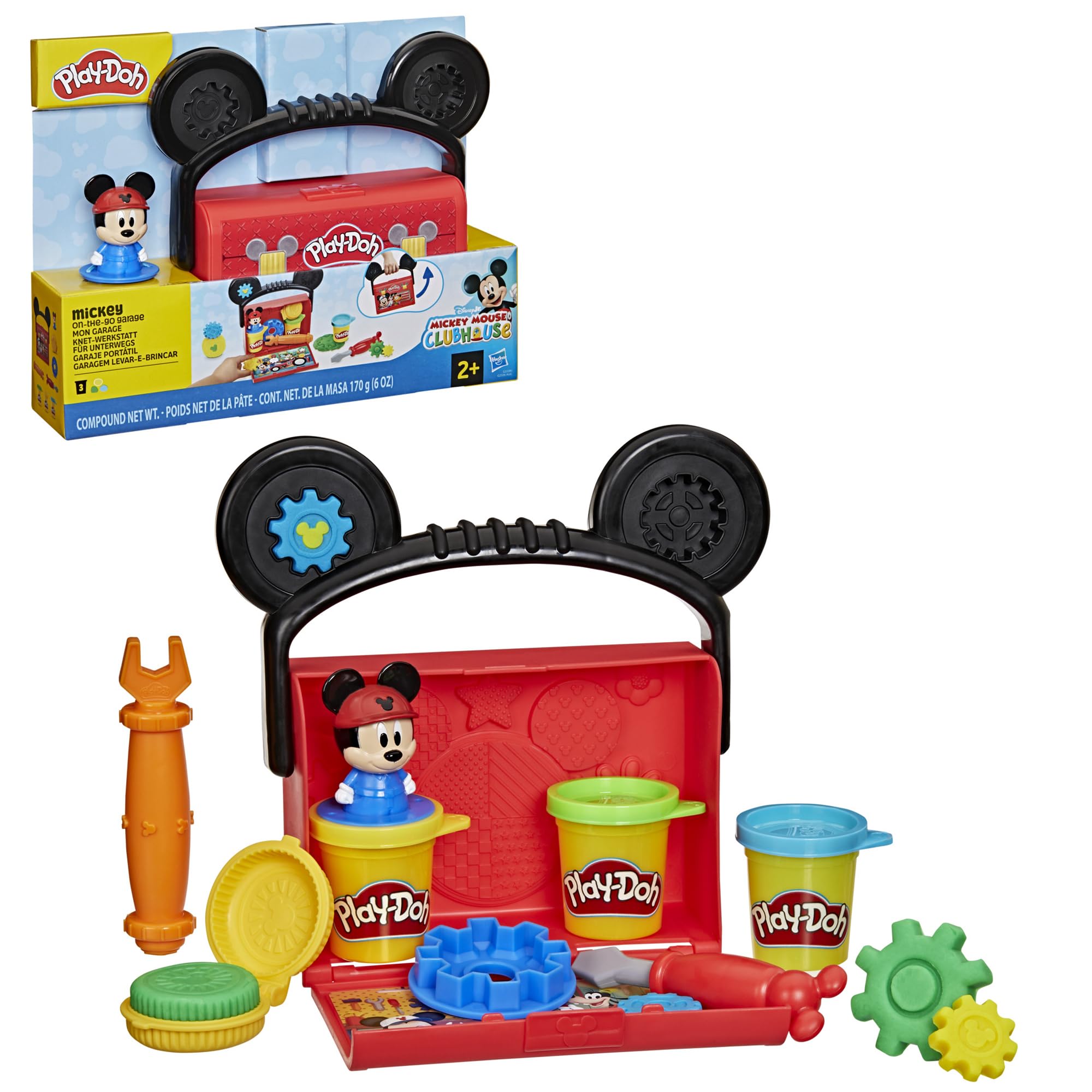 Play-Doh Mickey figure-stamper in action, creating Mickey ears for imaginative play.