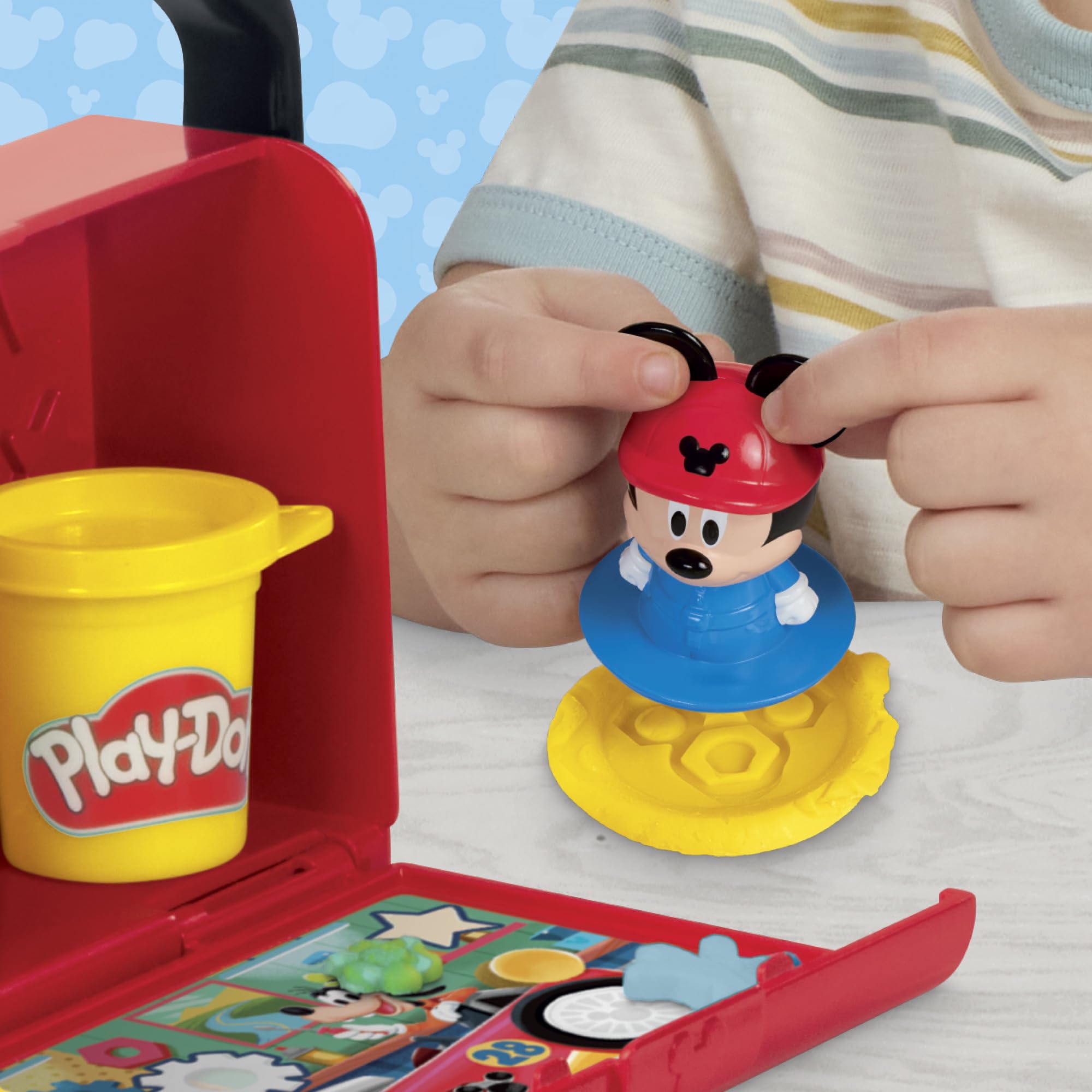 Play-Doh Mickey garage-tools promoting hands-on construction play with Mickey lookalike workshop.