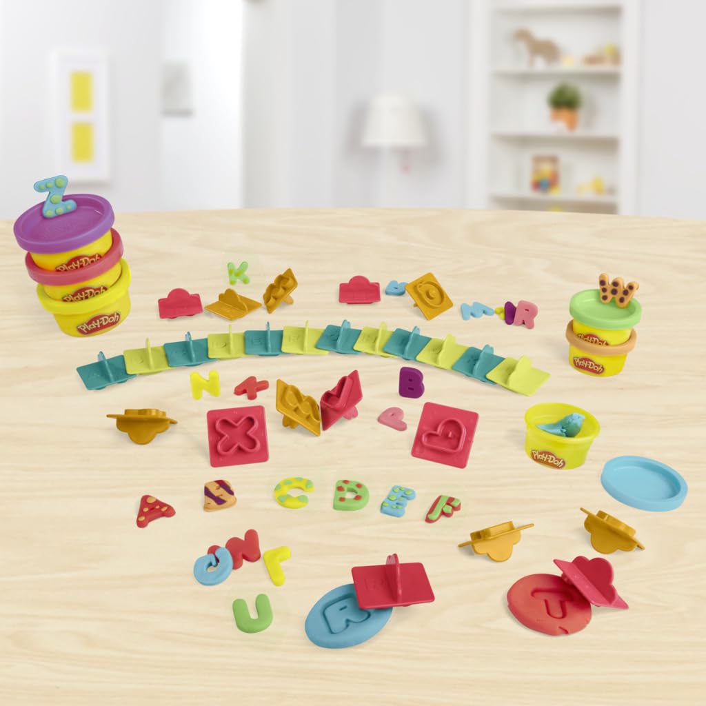 Kids exploring letters and colors with Play-Doh Fundamentals dough activity