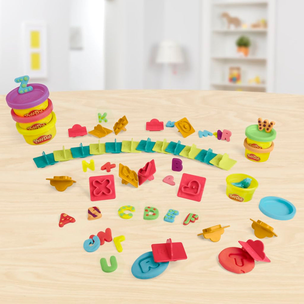 Kids exploring letters and colors with Play-Doh Fundamentals dough activity