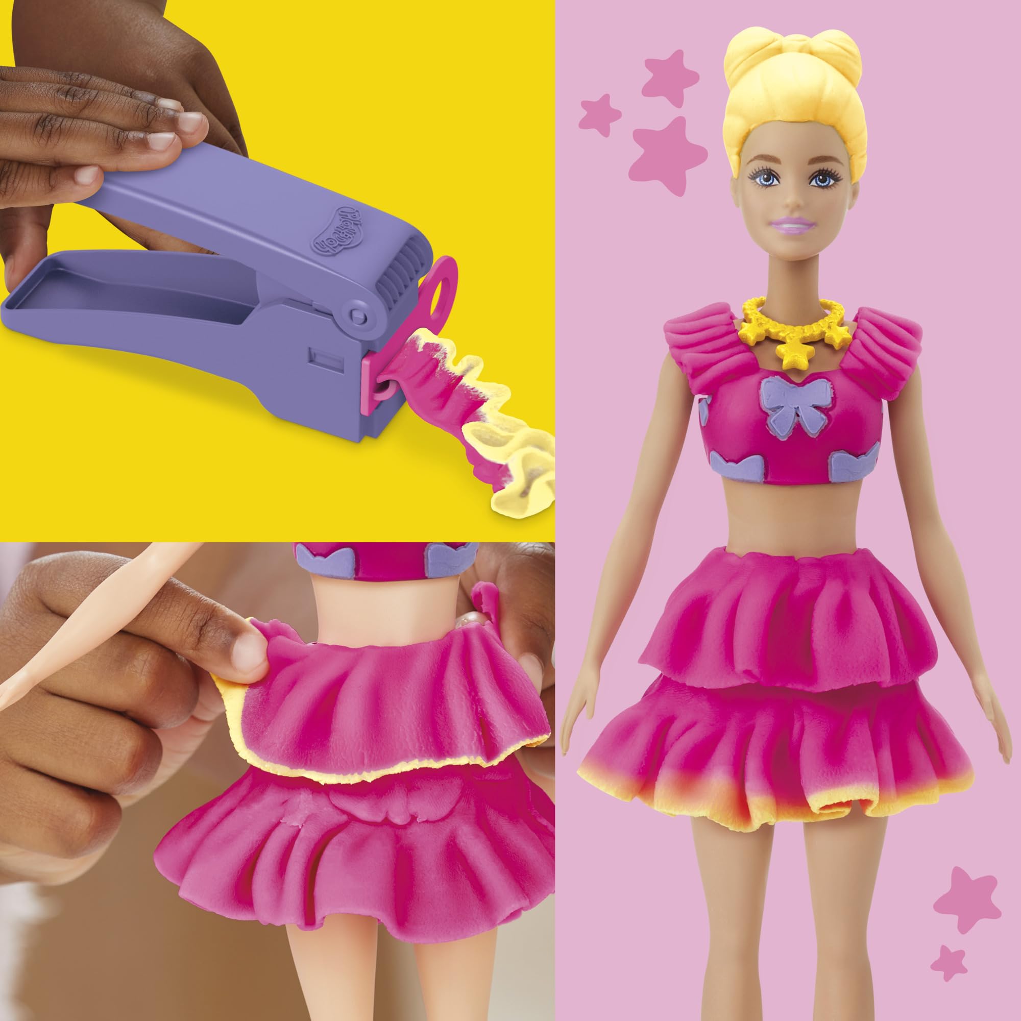 Play-Doh hair mold helps create cute Barbie hairstyles.
